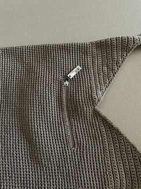 The Sak Off-Shoulder Knit Sweater in Taupe with Zip Accent